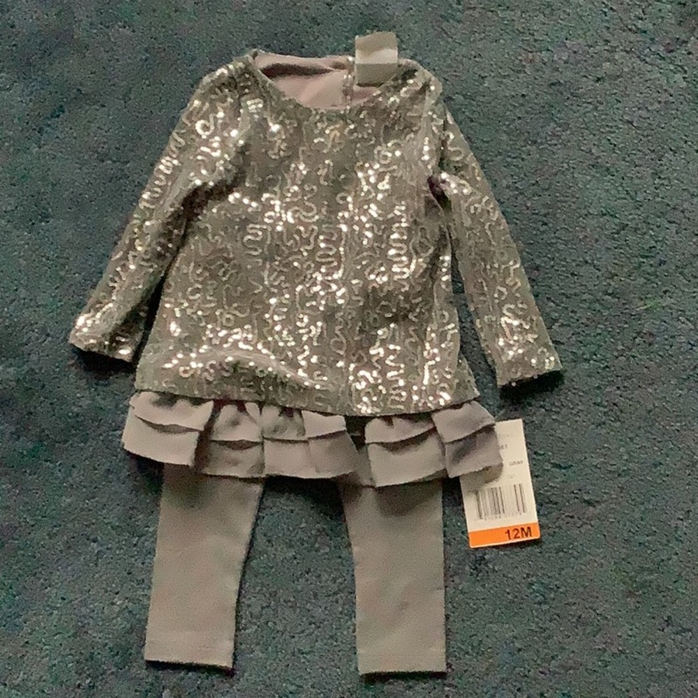 Two piece silver and gray dressy set for a little girl